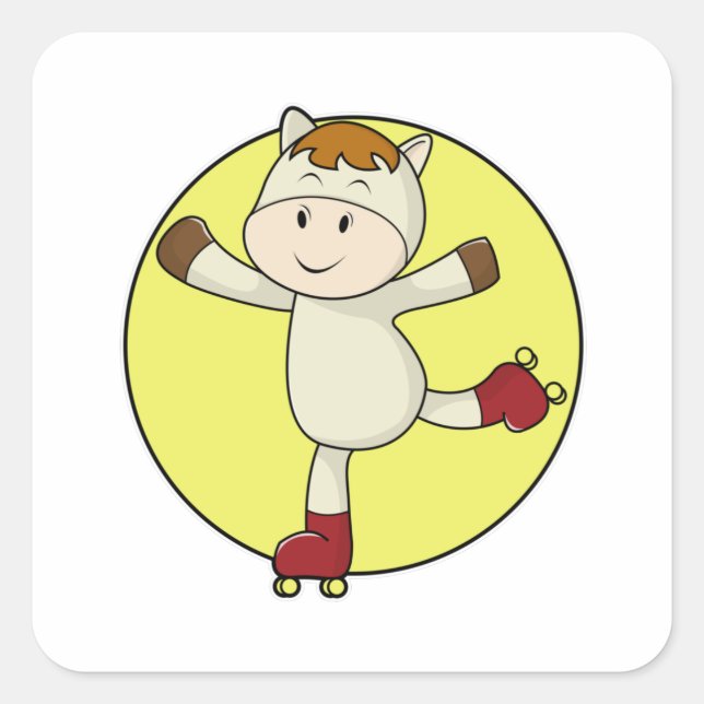 Horse as Inline skater & Inline Skates Square Sticker (Front)