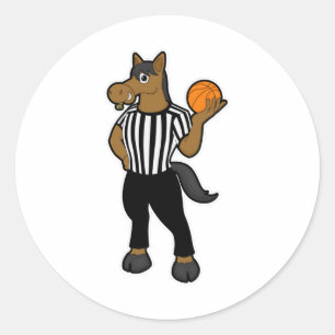 Horse as Referee with Basketball & Whistle Classic Round Sticker