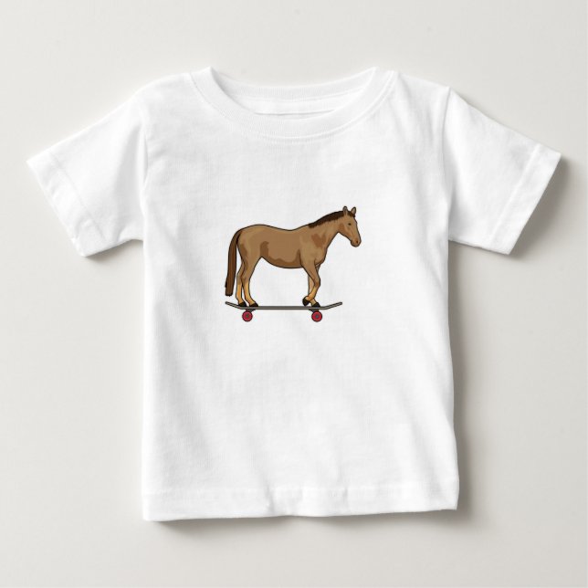 Horse as Skater on Skateboard Baby T-Shirt (Front)