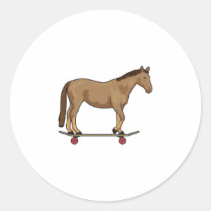 Horse as Skater on Skateboard Classic Round Sticker