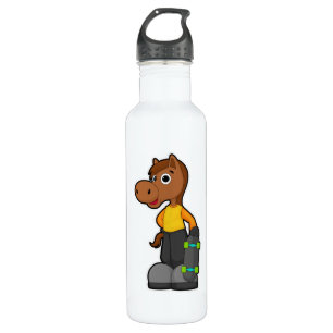 Horse as Skater with Skateboard 710 Ml Water Bottle