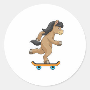 Horse as Skater with Skateboard Classic Round Sticker