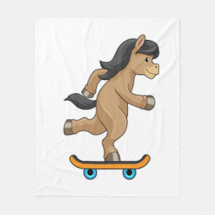 Horse as Skater with Skateboard Fleece Blanket