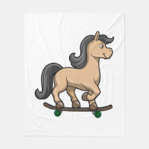 Horse as Skater with Skateboard Fleece Blanket