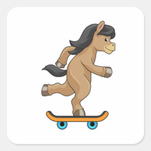 Horse as Skater with Skateboard Square Sticker