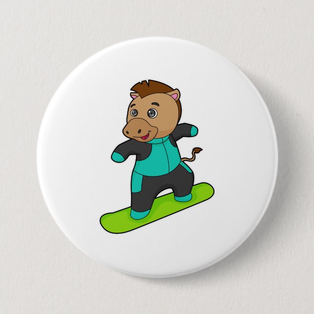 Horse as Snowboarder with Snowboard 7.5 Cm Round Badge (Front)