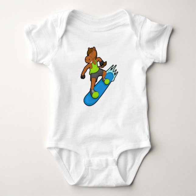 Horse as Snowboarder with Snowboard Baby Bodysuit (Front)