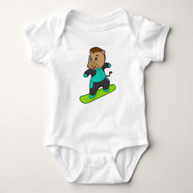 Horse as Snowboarder with Snowboard Baby Bodysuit (Front)