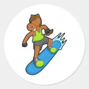 Horse as Snowboarder with Snowboard Classic Round Sticker