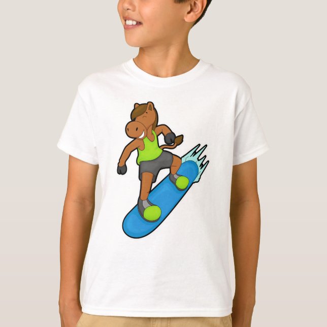 Horse as Snowboarder with Snowboard T-Shirt (Front)