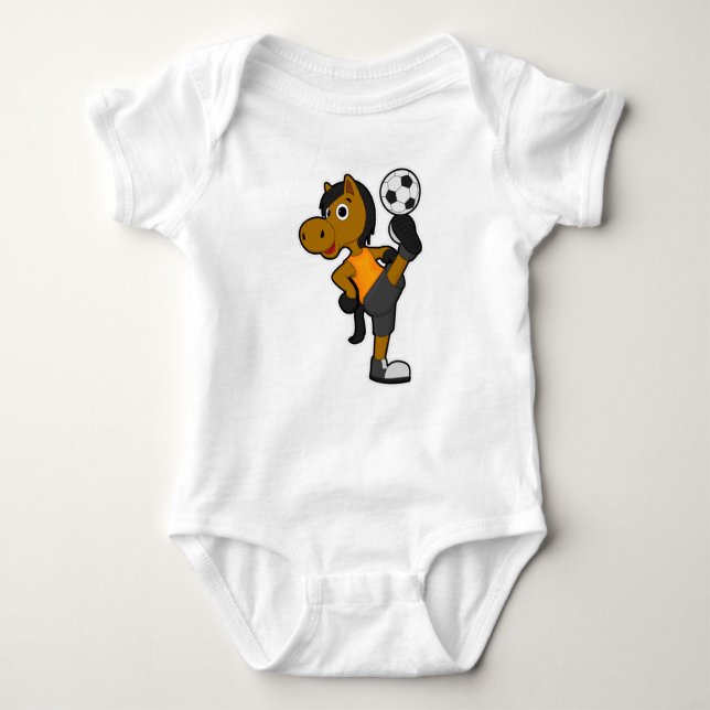 Horse as Soccer player with Soccer ball Baby Bodysuit (Front)