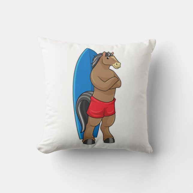 Horse as Surfer with Surfboard Cushion (Front)