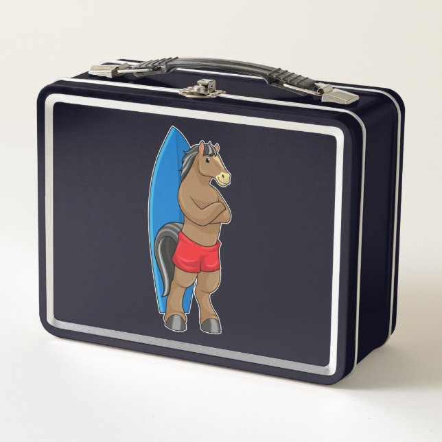 Horse as Surfer with Surfboard Metal Lunch Box (Front)