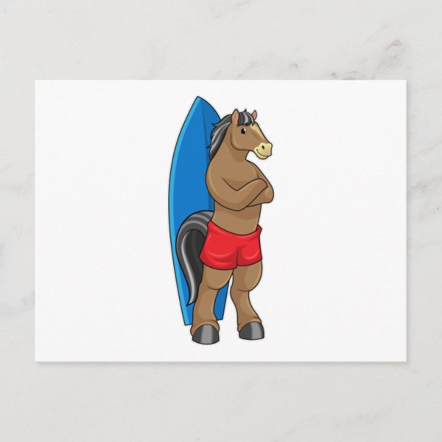 Horse as Surfer with Surfboard Postcard (Front)