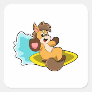 Horse as Surfer with Surfboard Square Sticker