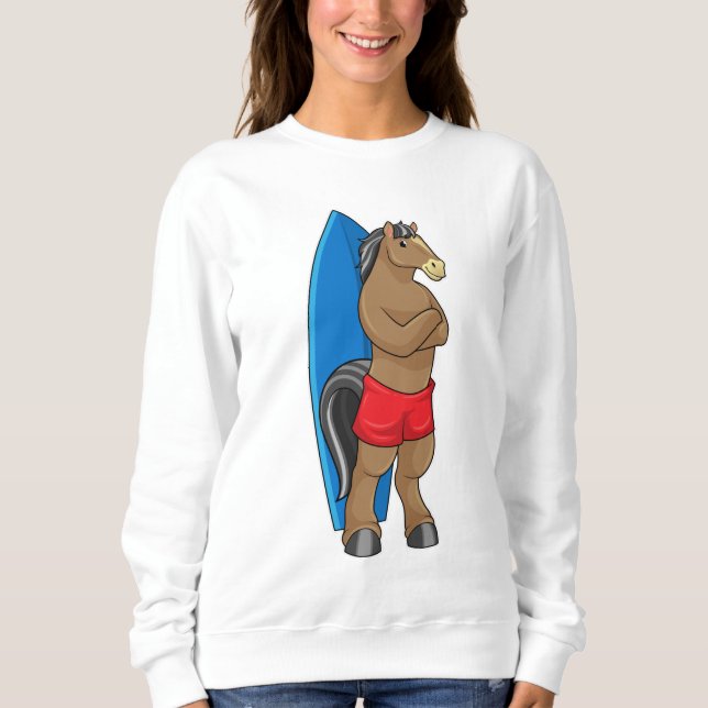 Horse as Surfer with Surfboard Sweatshirt (Front)