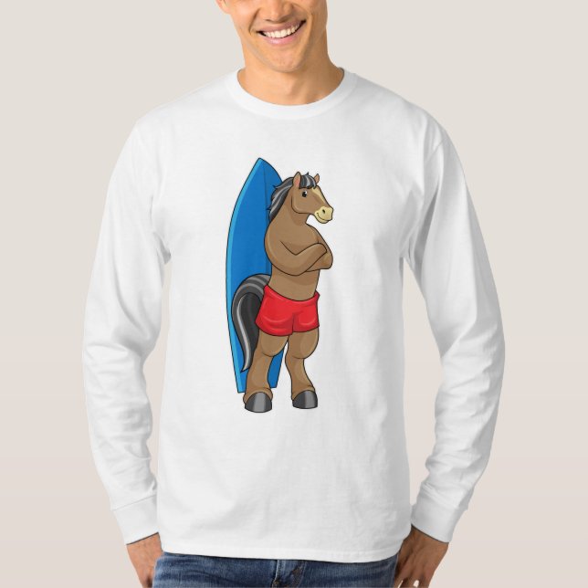 Horse as Surfer with Surfboard T-Shirt (Front)