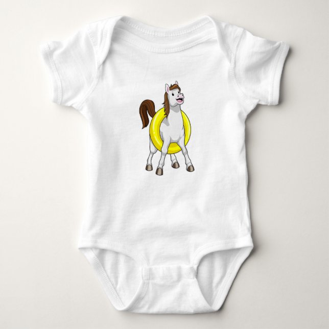 Horse as Swimmer with Lifebouy Baby Bodysuit (Front)