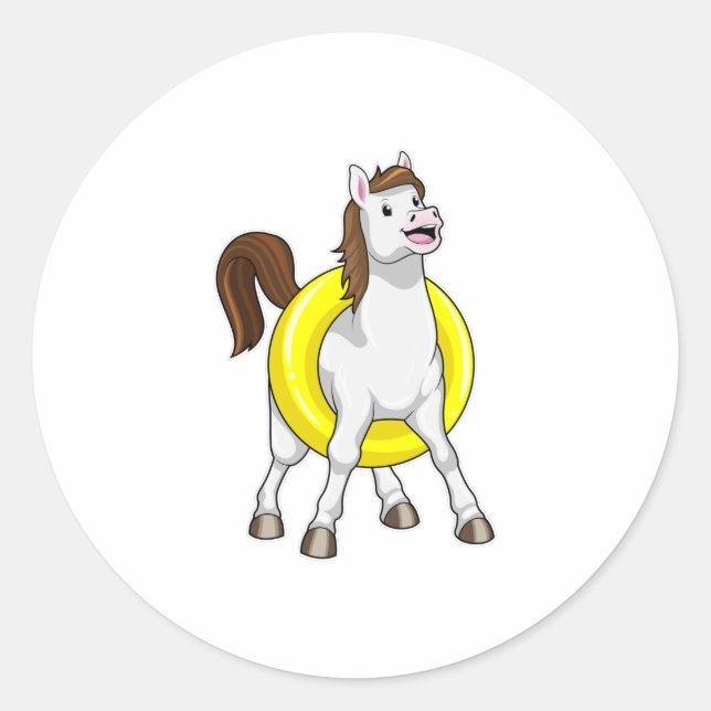 Horse as Swimmer with Lifebouy Classic Round Sticker (Front)