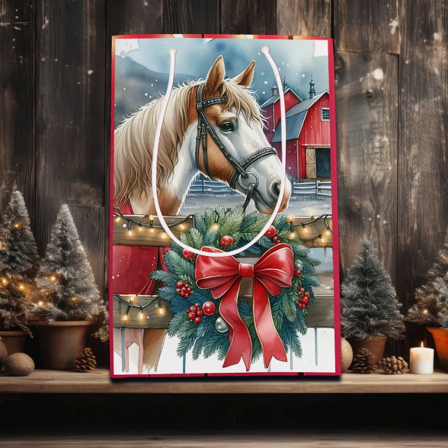 Horse at a Farm Christmas Medium Gift Bag (Creator Uploaded)