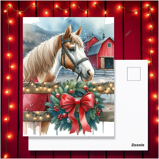 Horse at a Farm Christmas Personalised Postcard (Creator Uploaded)