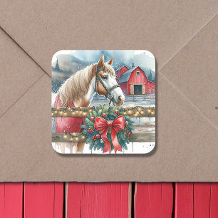 Horse at a Farm Christmas  Square Sticker