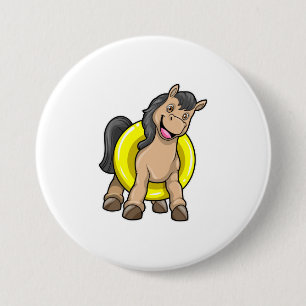 Horse at Beach with Swim ring 7.5 Cm Round Badge