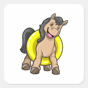Horse at Beach with Swim ring Square Sticker