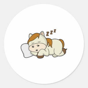 Horse at Sleeping with Pillow Classic Round Sticker