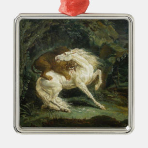 Horse Attacked by a Lion (by Théodore Géricault) Metal Tree Decoration