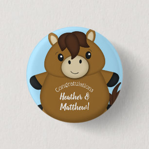 Horse Baby Shower Blue 3 Cm Round Badge