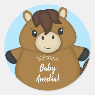 Horse Baby Shower Blue Boy Classic Round Sticker