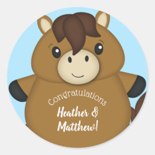 Horse Baby Shower Blue Boy Classic Round Sticker