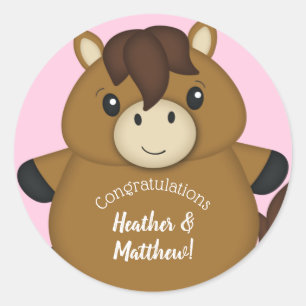 Horse Baby Shower Pink Classic Round Sticker