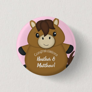 Horse Baby Shower Pink Girl 3 Cm Round Badge
