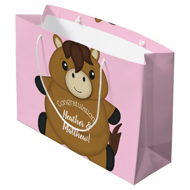 Horse Baby Shower Pink Girl Large Gift Bag (Back Angled)