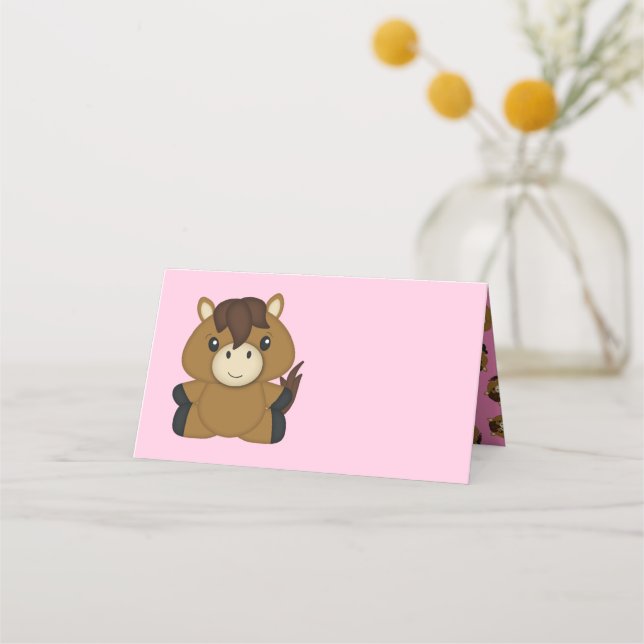 Horse Baby Shower Pink Girl Place Card (Front)
