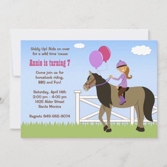 Horse Back Riding Birthday Party Invitation (Front)