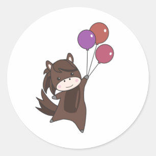 Horse Balloons Flies Cute Animals For Kids Classic Round Sticker