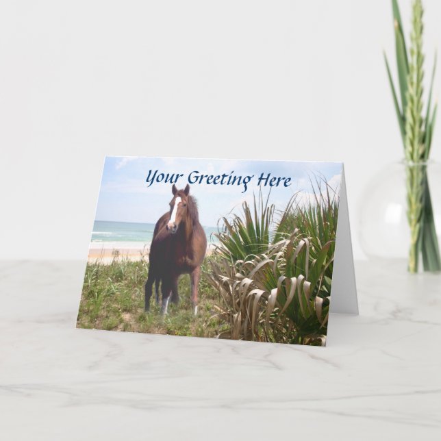 Horse Beach Grass and Ocean Greeting Card (Front)
