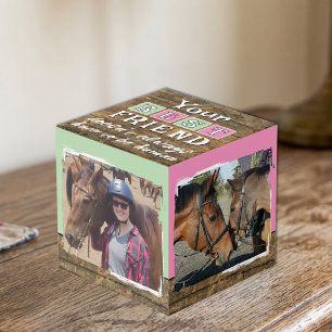 Horse best friend 4 photo rustic brown green cube