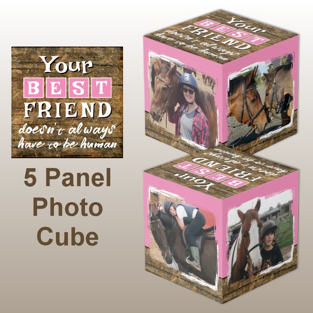 Horse best friend 4 photo rustic brown pink cube (Creator Uploaded)