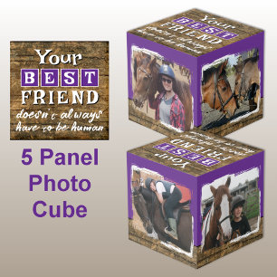 Horse best friend 4 photo rustic brown purple cube