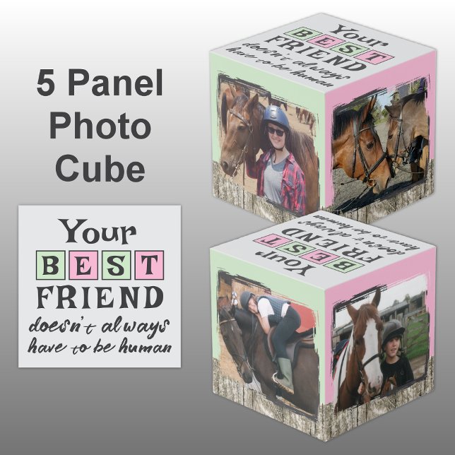 Horse best friend 4 photo rustic grey green cube (Creator Uploaded)