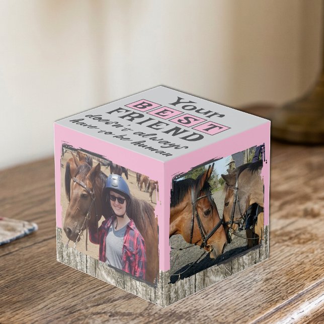 Horse best friend 4 photo rustic grey pink cube (Creator Uploaded)