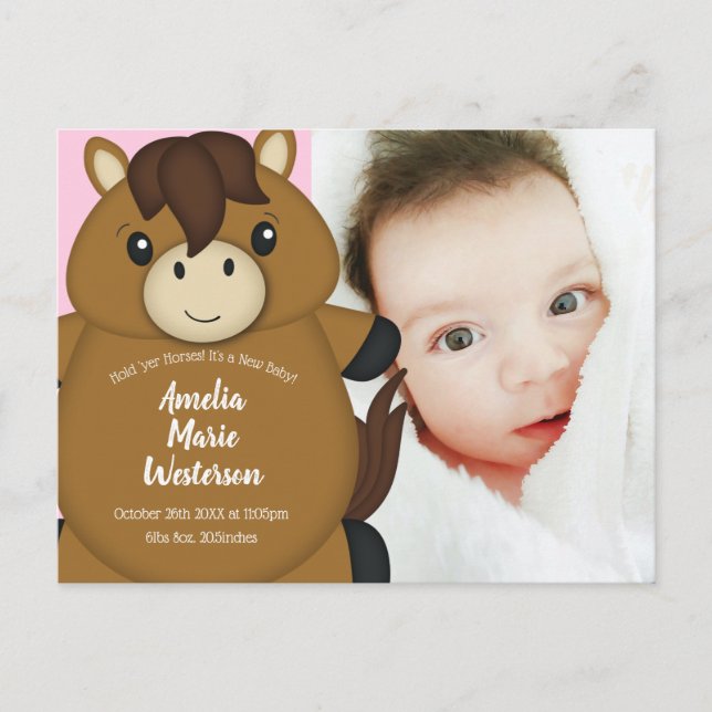 Horse Birth Announcement Postcard (Front)