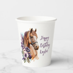 Horse Birthday Cup with Purple Flowers