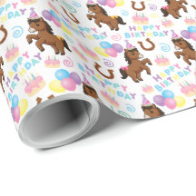 Horse Birthday Gift Wrapping Paper in White