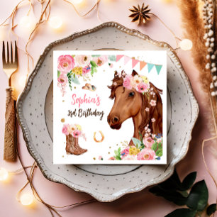 Horse Birthday Girl Cowgirl Pink Floral Party Napkin