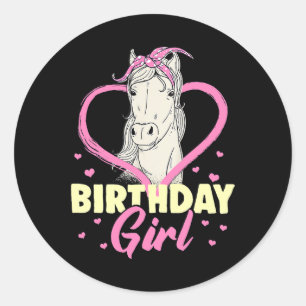 Horse Birthday Girl Horse Girl Birthday Horse Ride Classic Round Sticker